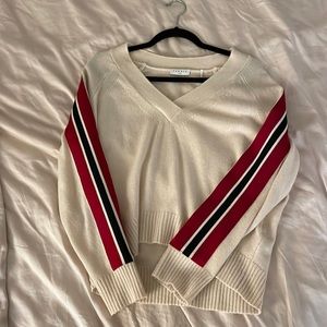 Sandro v neck seater striped sleeves